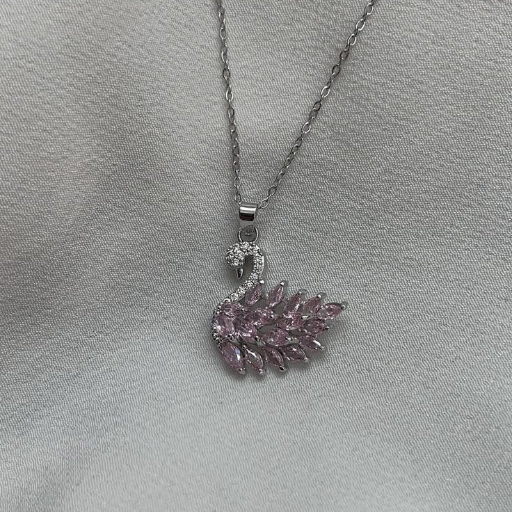 Pink Crystal Swan Necklace