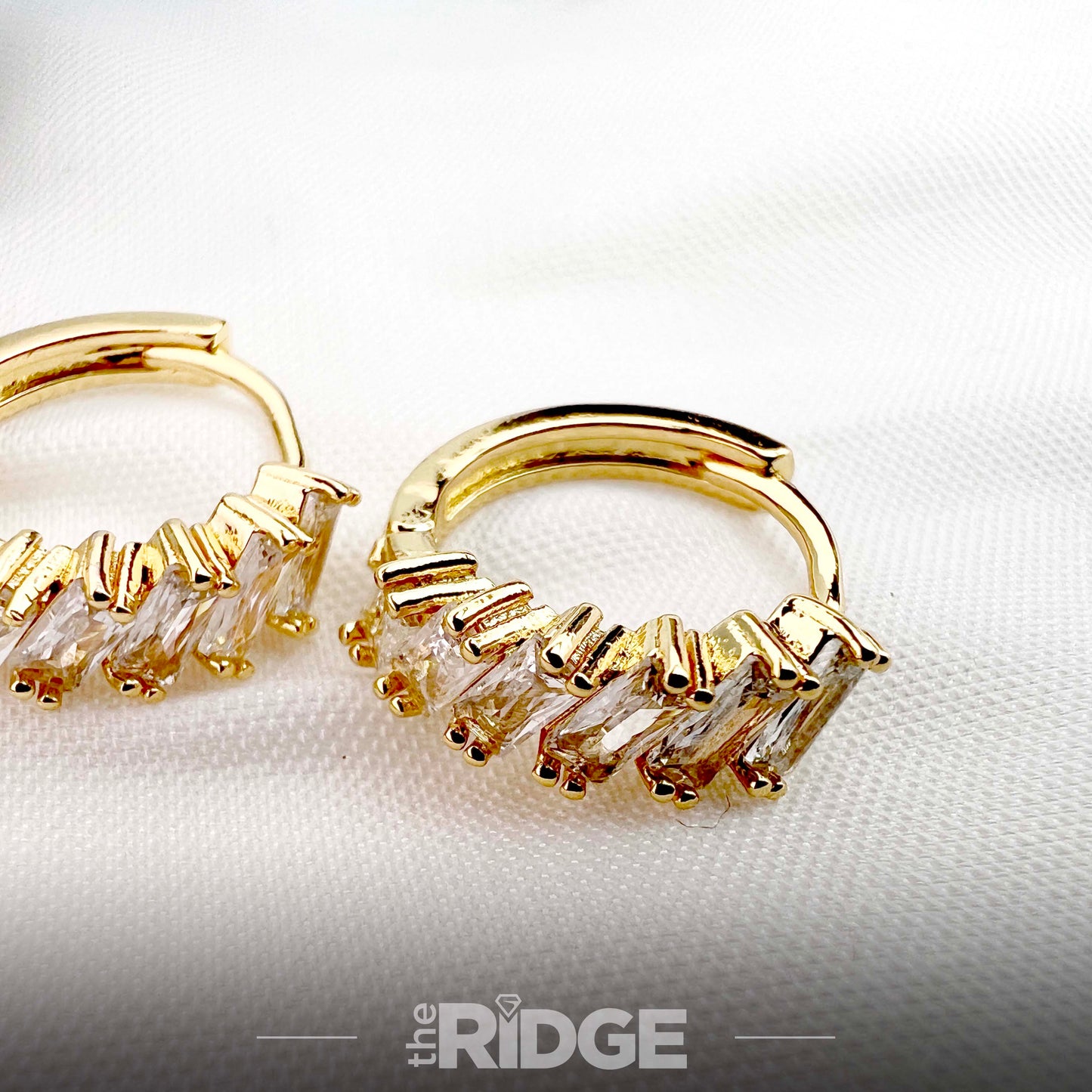 Clear Baguette Crystal Gold Huggie Earrings