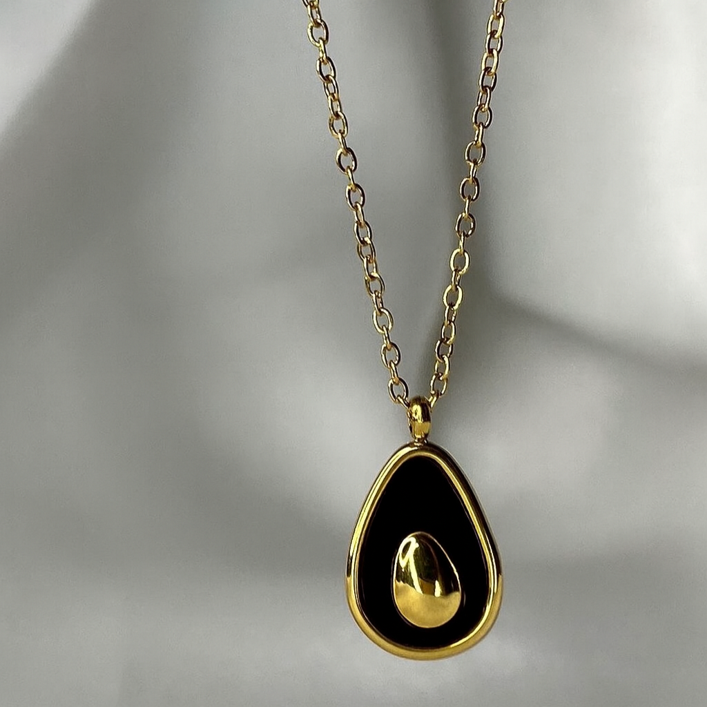 Black Avocado Pendant Necklace – Stainless Steel