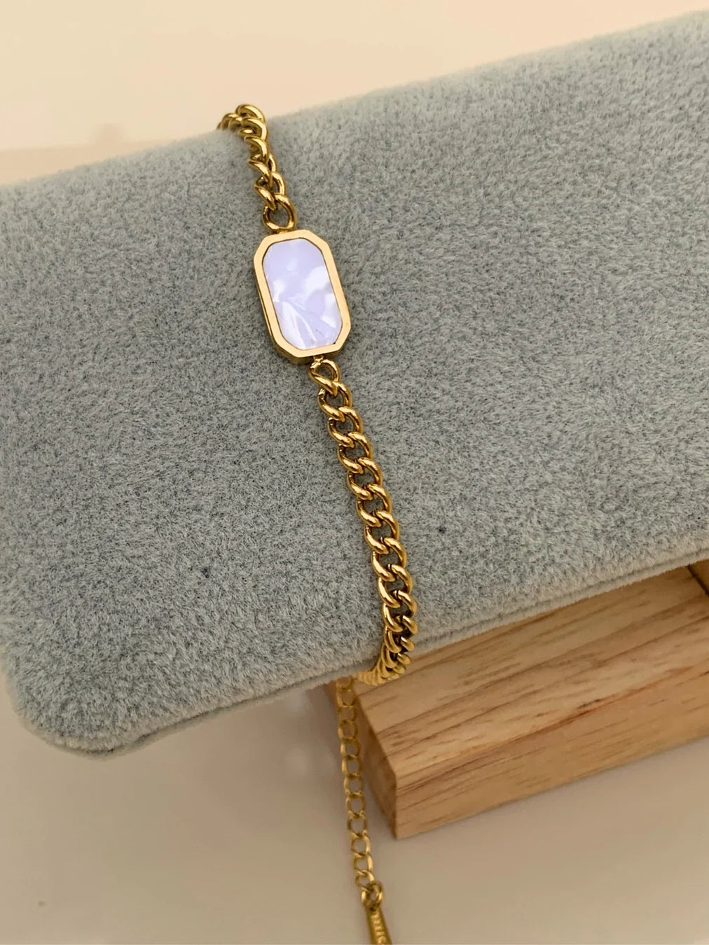 White Charm Gold Chain Bracelet