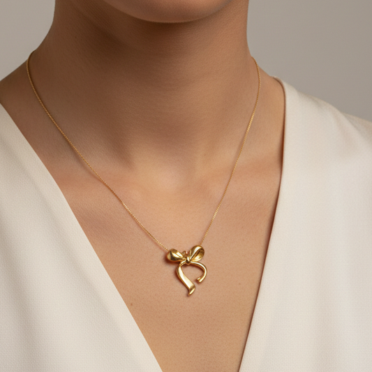 Golden Bow Pendant Necklace