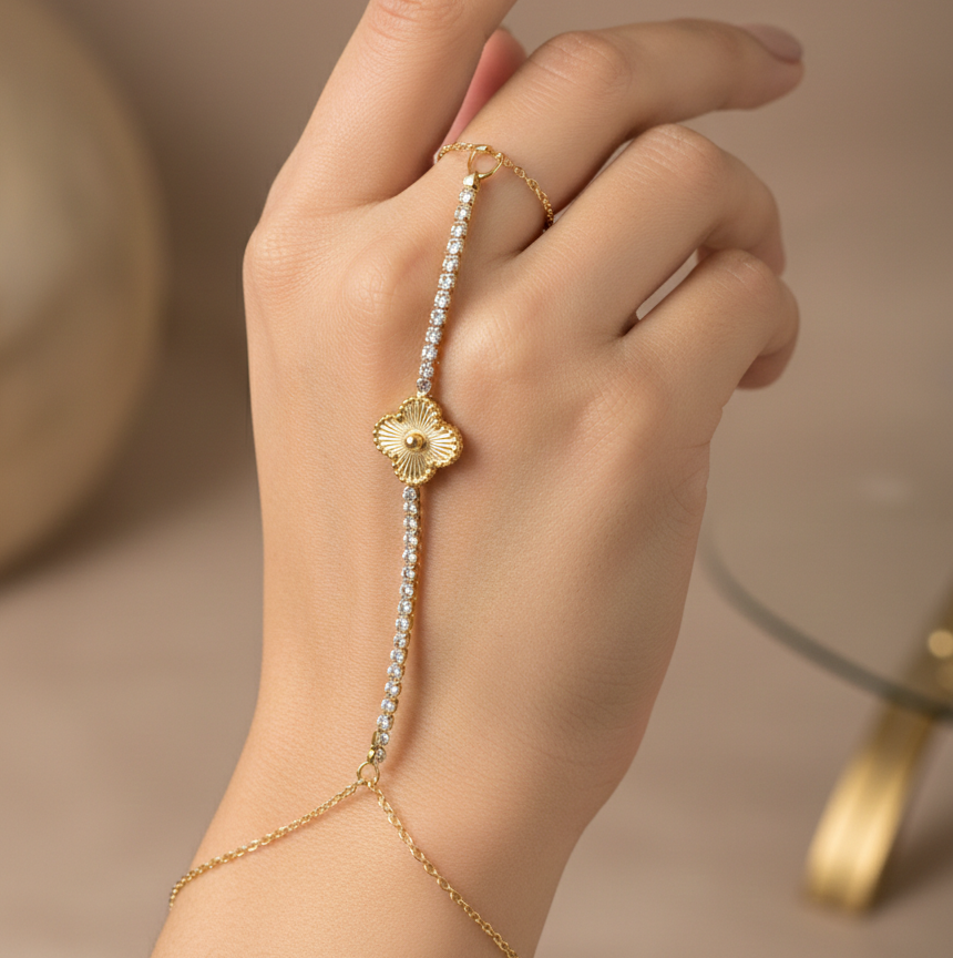 Golden Clover Hand Chain Bracelet