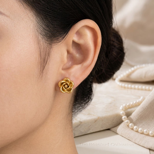 Rose Stud Earrings - Stainless Steel