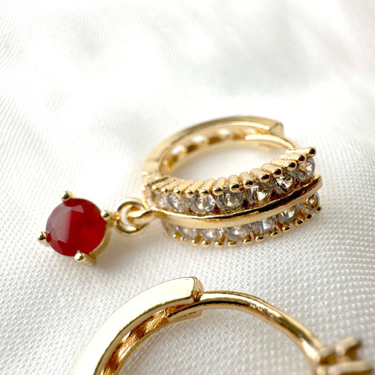 Ruby Red Baguette Earrings – Gold