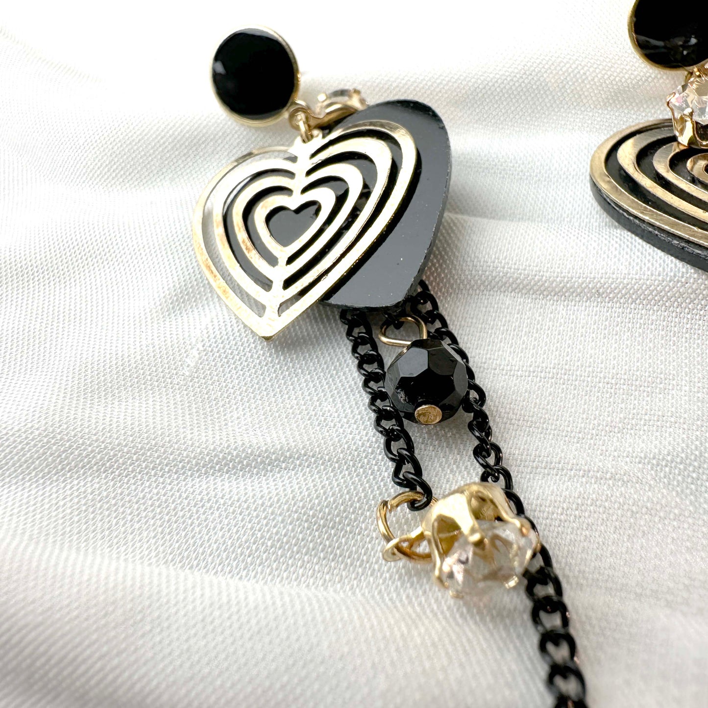 Heart-Shaped Black & Gold Drop Earrings