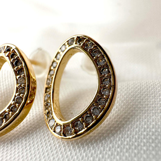 Gold-Plated Oval Crystal Earrings