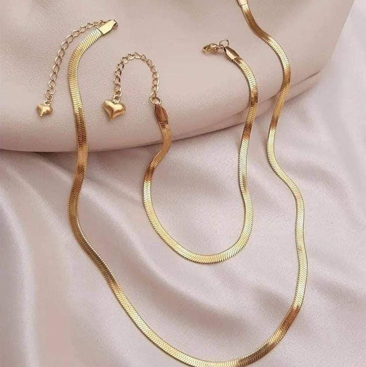 Snake Chain Bracelet & Necklace Set - [Set of 2]