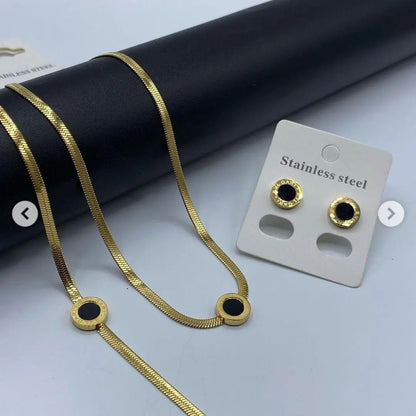 Black Enamel Circle Pendant Set - [Set of 3]