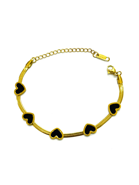 Golden Black Heart Charm Bracelet