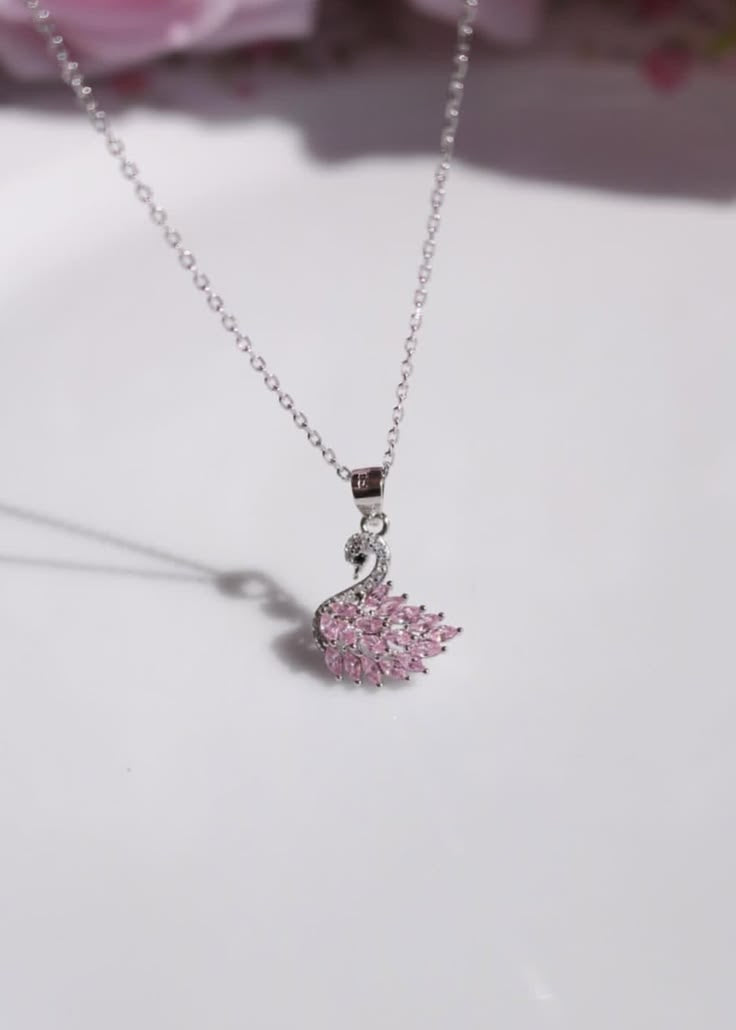 Pink Crystal Swan Necklace
