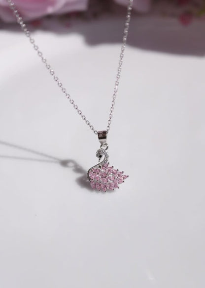 Pink Crystal Swan Necklace