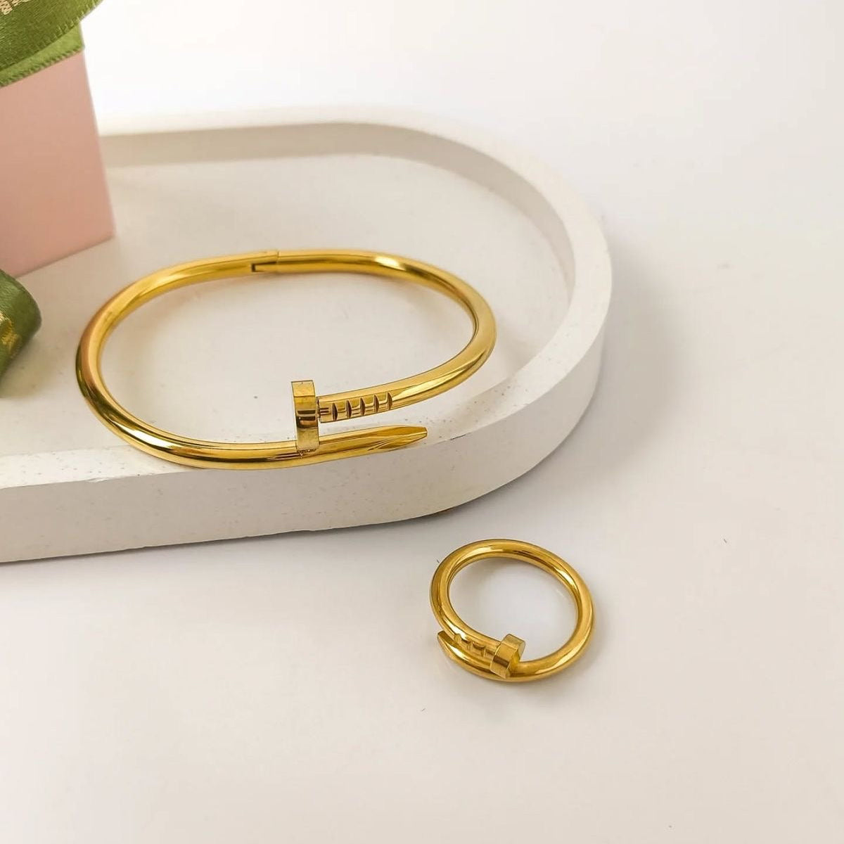 Nail Head Bangle & Ring [Set of 2]