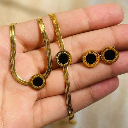 Black Enamel Circle Pendant Set - [Set of 3]