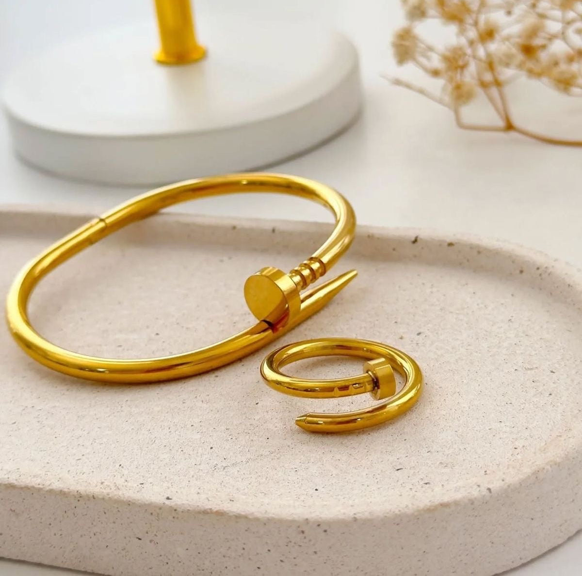 Nail Head Bangle & Ring [Set of 2]
