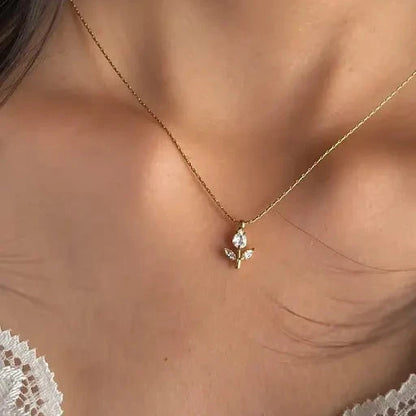 Mini White Rose Necklace - Stainless Steel