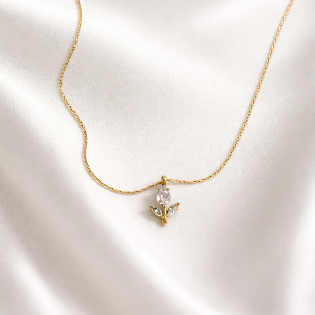 Mini White Rose Necklace - Stainless Steel