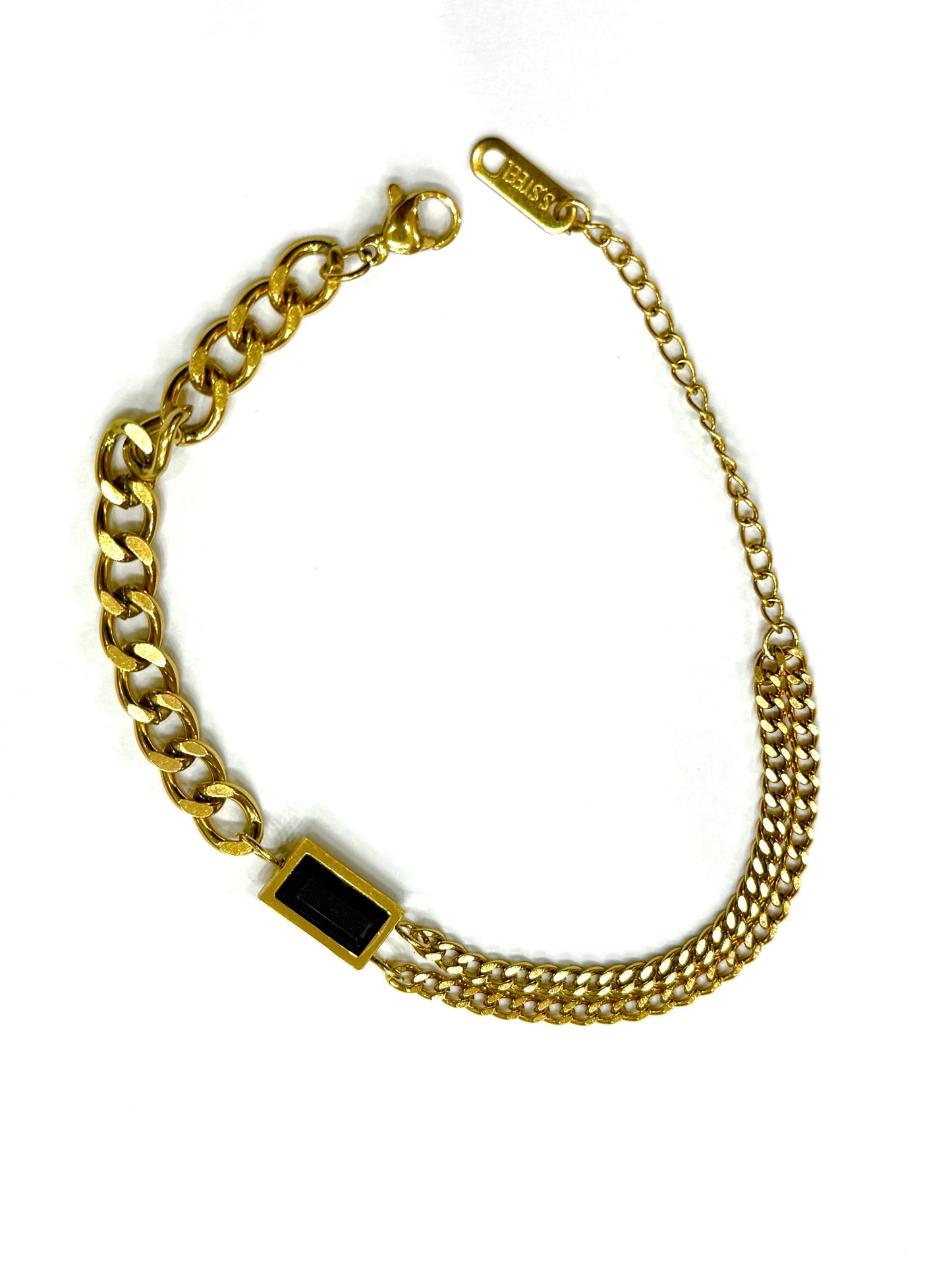 Dual Chain Black Accent Gold Bracelet