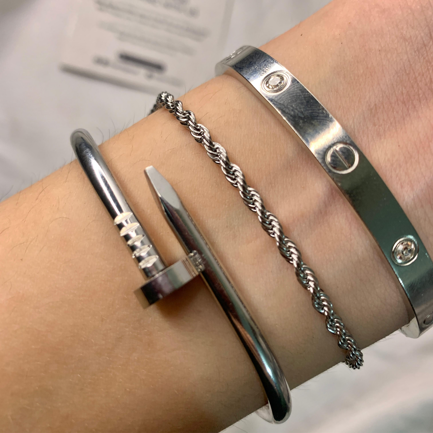 Silver Luxe Bangle Stack – [Set of 3]