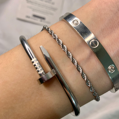 Silver Luxe Bangle Stack – [Set of 3]