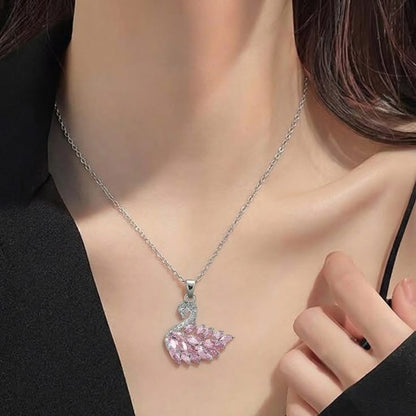 Pink Crystal Swan Necklace