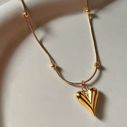 Golden Puff Heart Pendant Necklace