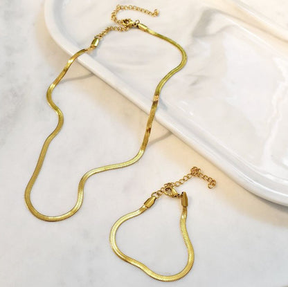 Snake Chain Bracelet & Necklace Set - [Set of 2]