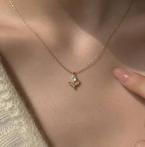 Mini White Rose Necklace - Stainless Steel