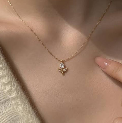 Mini White Rose Necklace - Stainless Steel