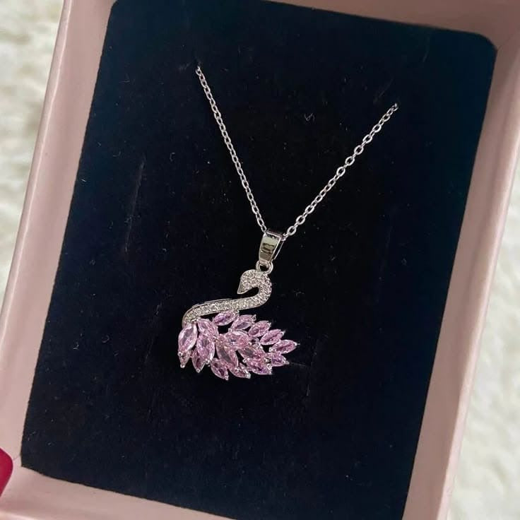 Pink Crystal Swan Necklace