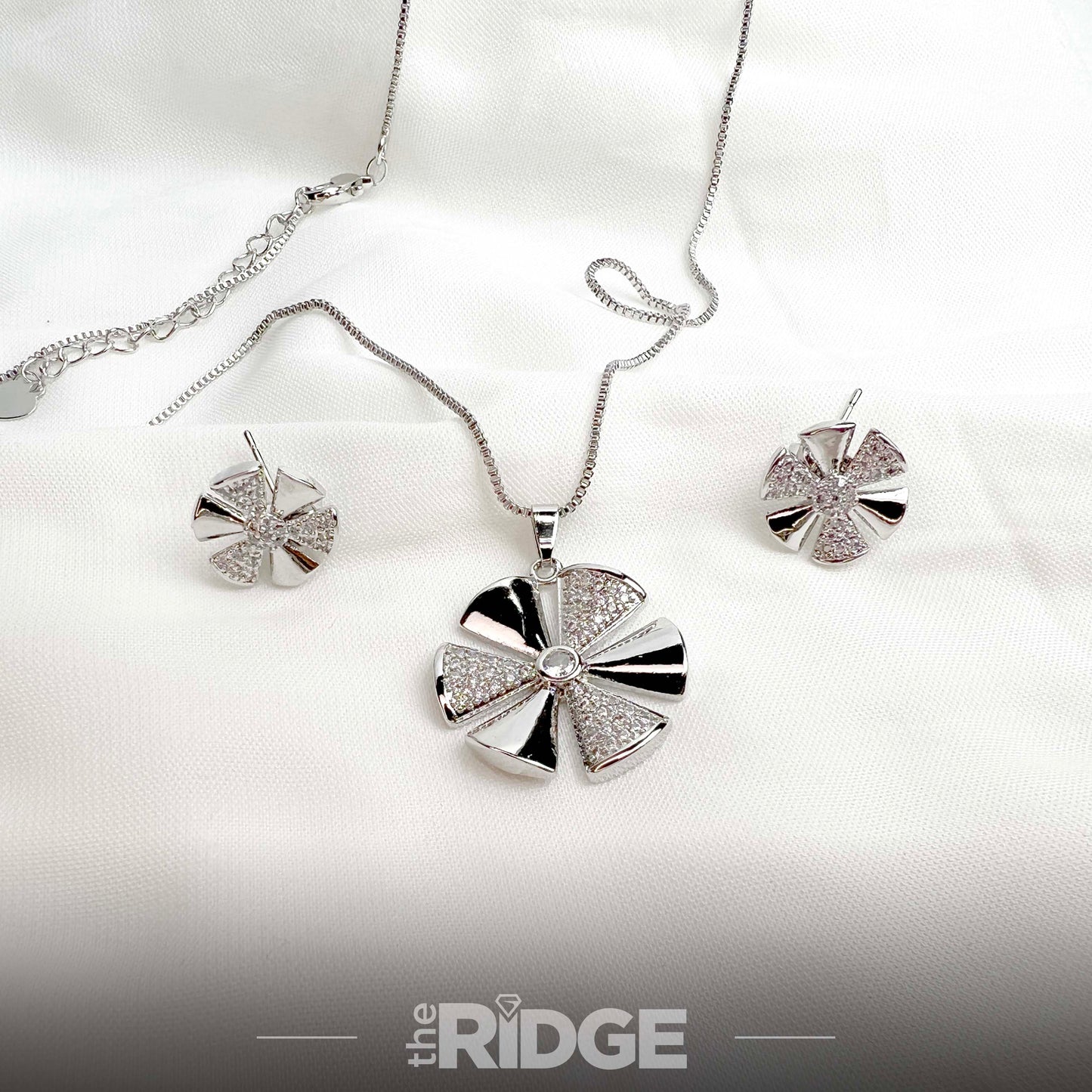 Floral Crystal Pendant & Earring Set