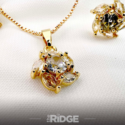 Blooming Crystal Pendant & Earring Set – Gold