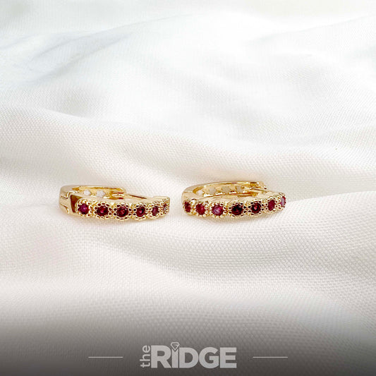 Red Gemstone Gold-Plated Hoop Earrings