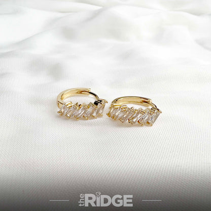 Clear Baguette Crystal Gold Huggie Earrings