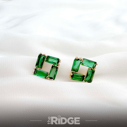 Emerald Green Crystal Square Earrings – Gold
