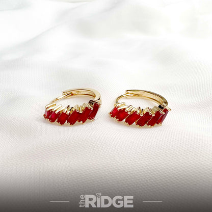 Ruby Red Crystal Hoop Earrings – Gold
