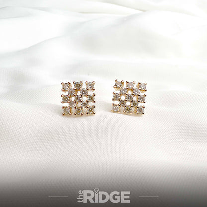 Diamond Square Crystal Stud Earrings – Gold
