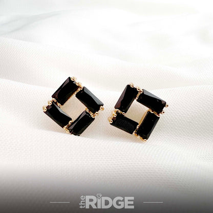 Square Emerald Black Earrings