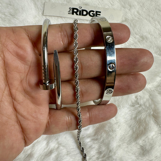 Silver Luxe Bangle Stack – [Set of 3]