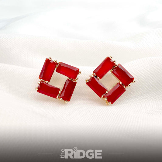 Square Earrings - Red