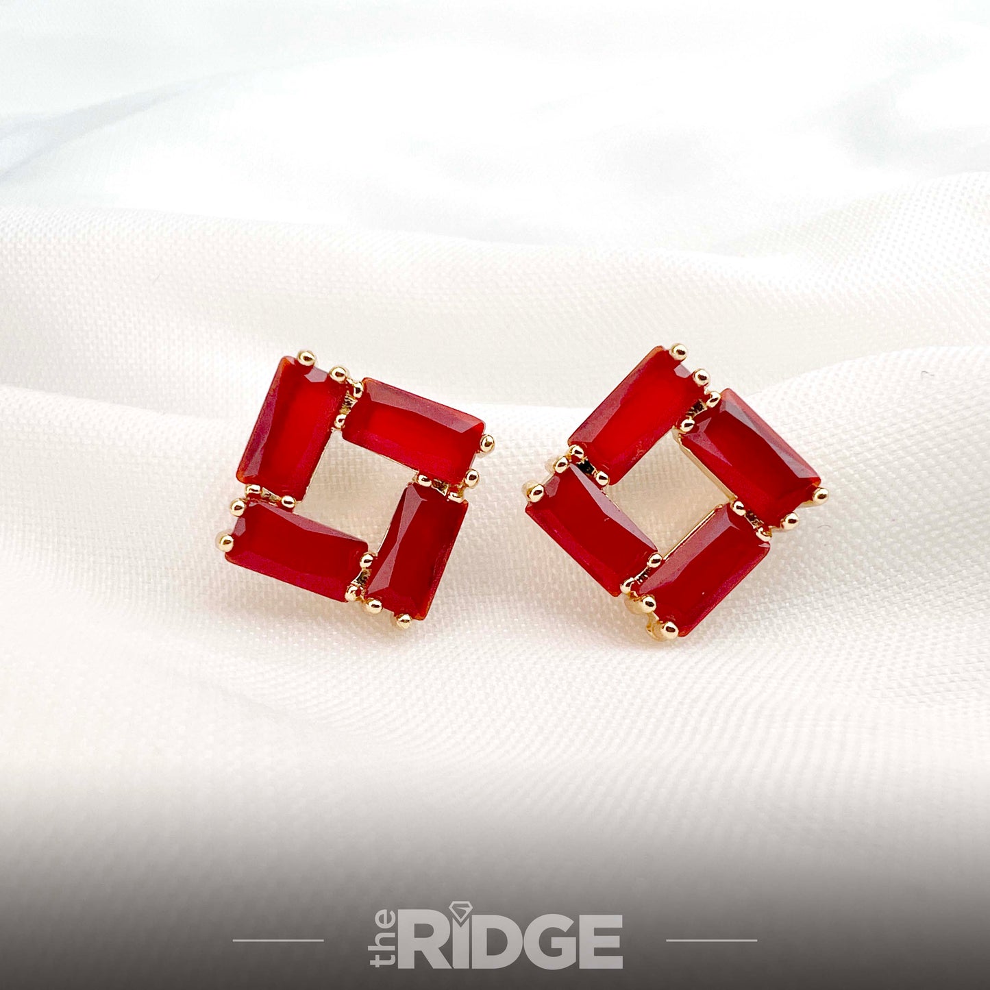 Ruby Red Rectangular Earrings