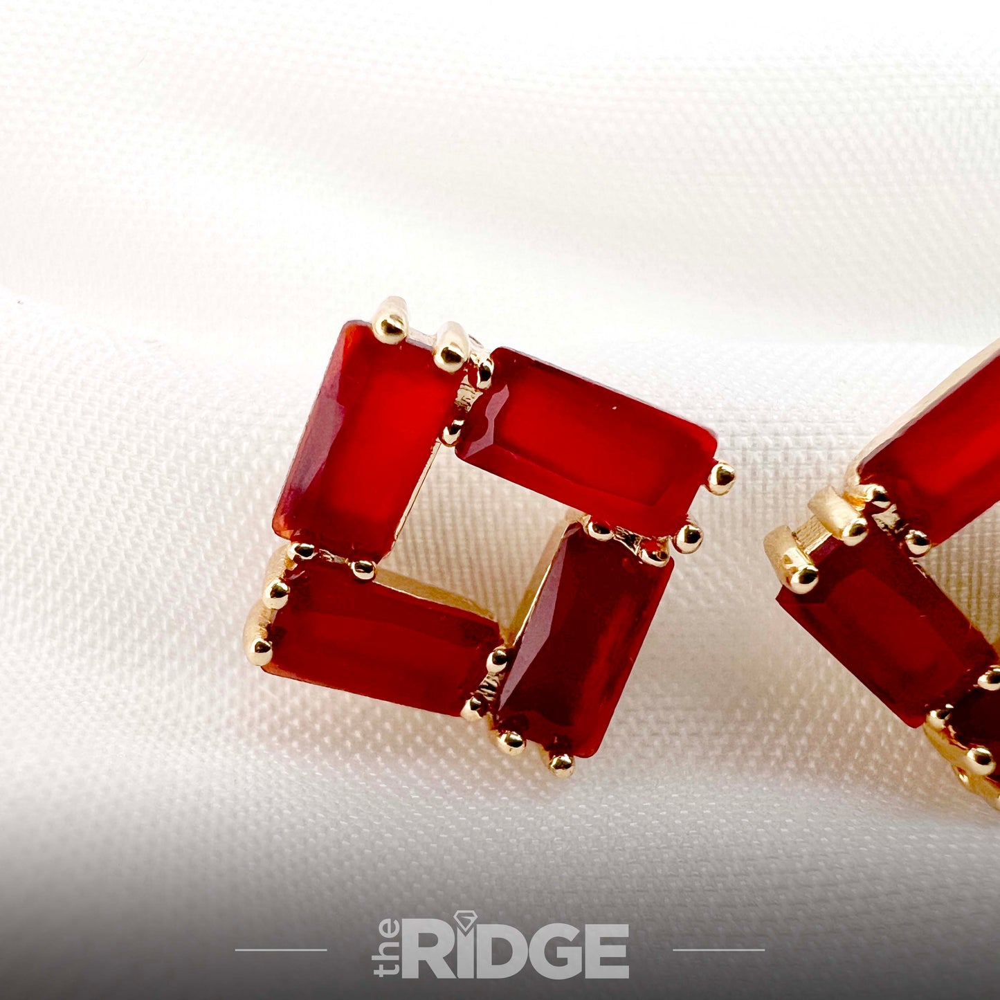 Ruby Red Rectangular Earrings
