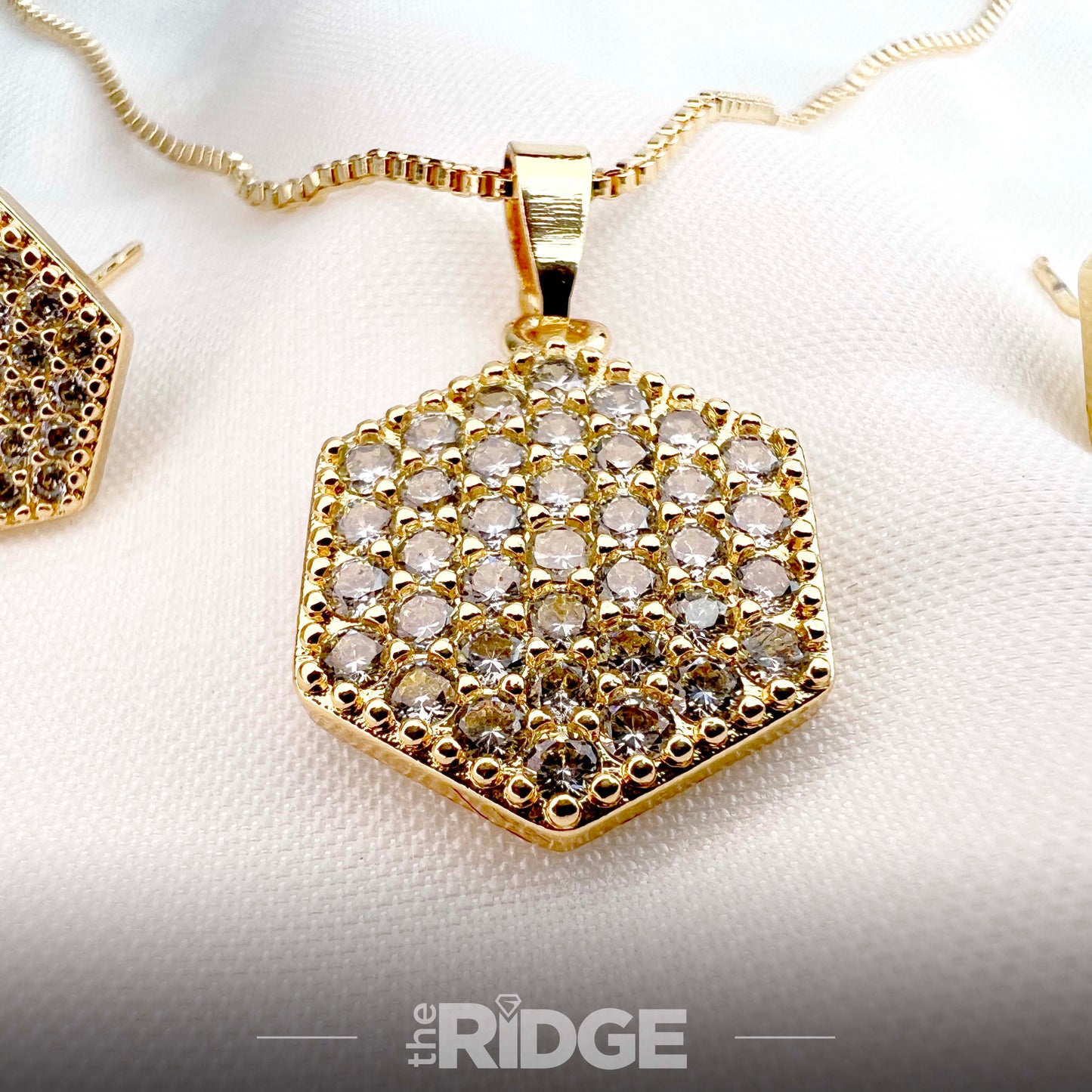 Hexagonal Crystal Pendant & Earring Set – Gold