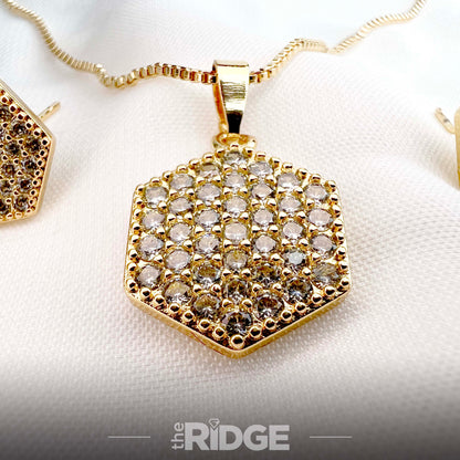 Hexagonal Crystal Pendant & Earring Set – Gold