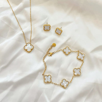 White Enamel Clover Jewelry Set – [Set of 3]