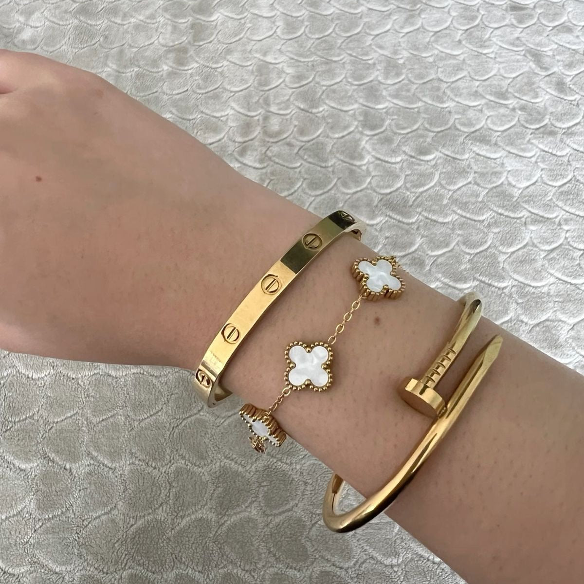 Cartier, Nail & Clover Bangle Set [Set of 3] - White