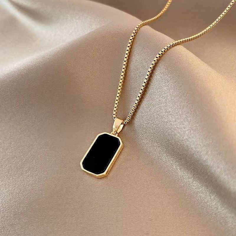 Black Onyx Rectangle Necklace - Gold Plated