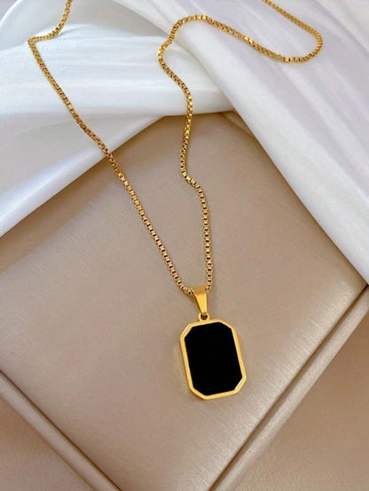 Black Onyx Rectangle Necklace - Gold Plated