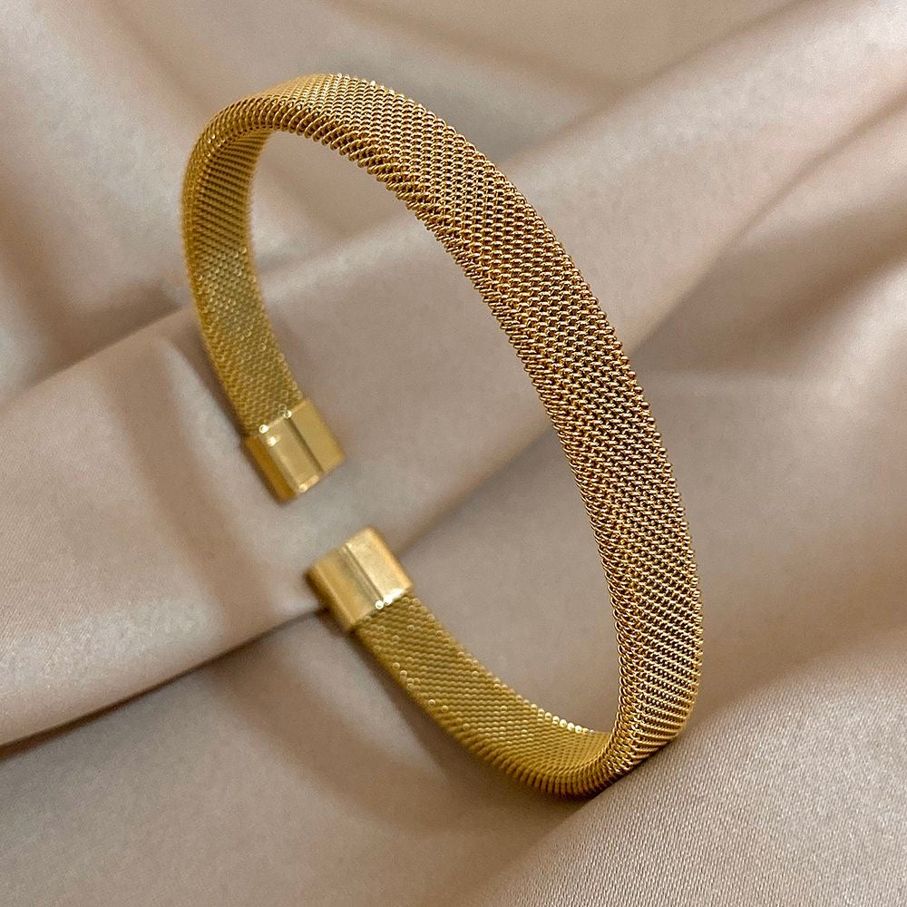 Gold-Plated Mesh Cuff Bracelet