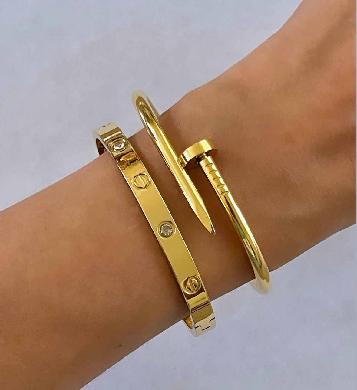 Nail & Cartier Bangle Set - Gold Plated