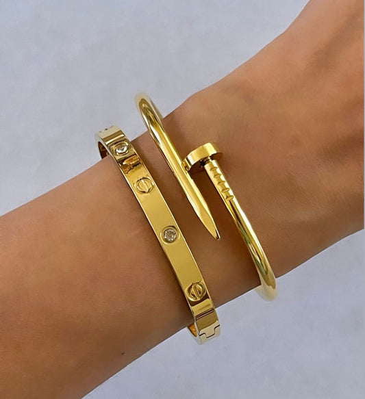 Nail & Cartier Bangle Set - Gold Plated